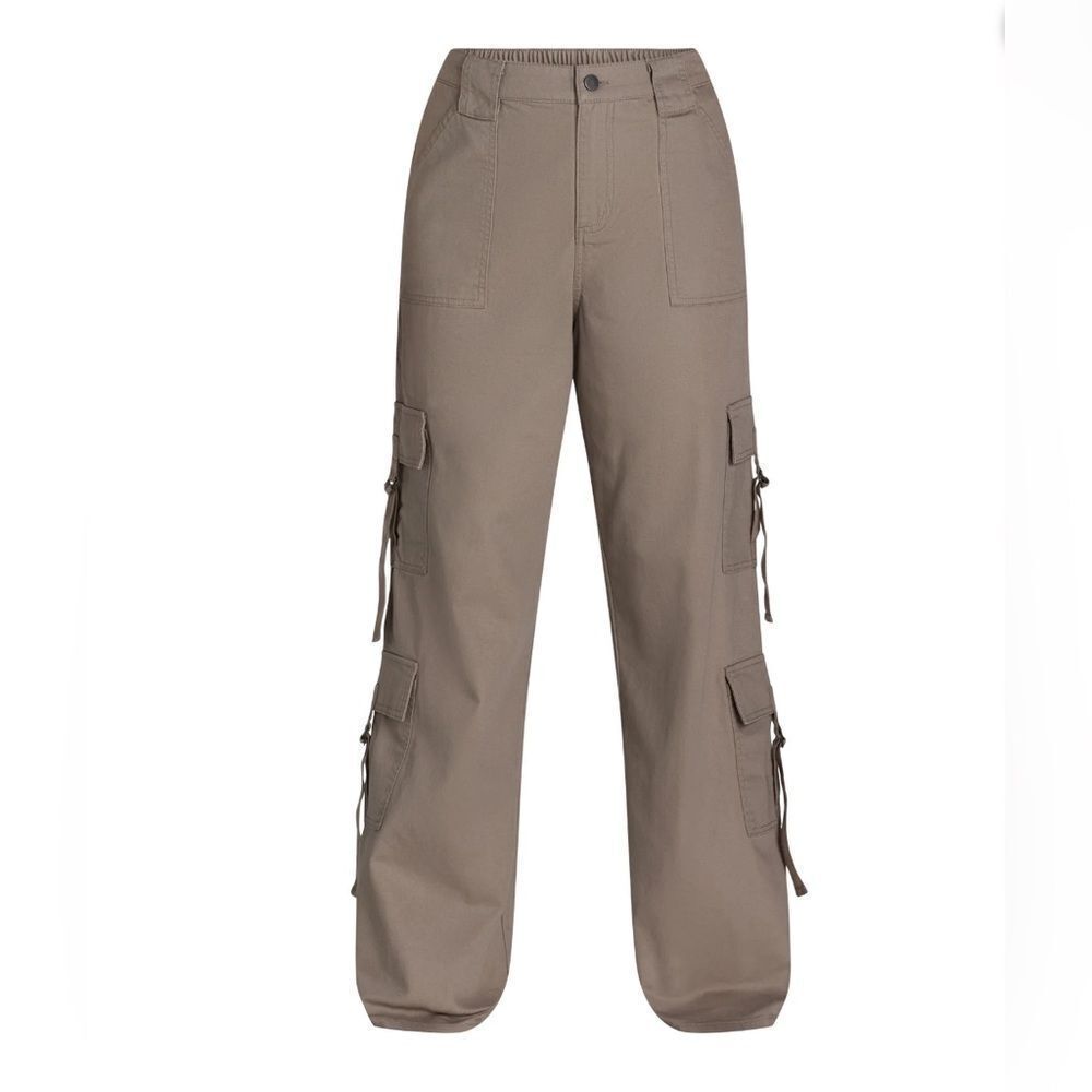 Women's Tan Khaki Cargo Pants Twill Wide Leg Size Large 12-14 NWT - Picture 5 of 7